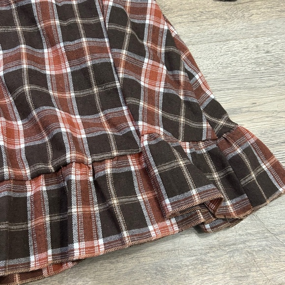 ROMWE Red/Brown Plaid Frilly Dress - Picture 2 of 6